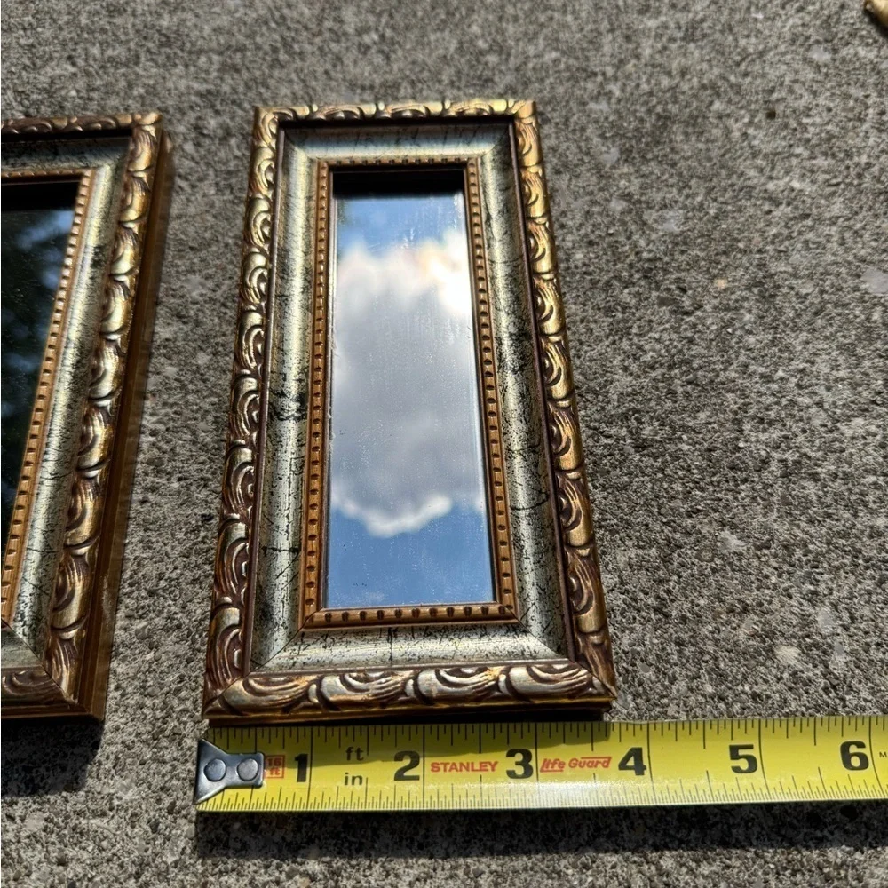 Pair of vintage gold framed Victorian style wall hanging mirrors READ